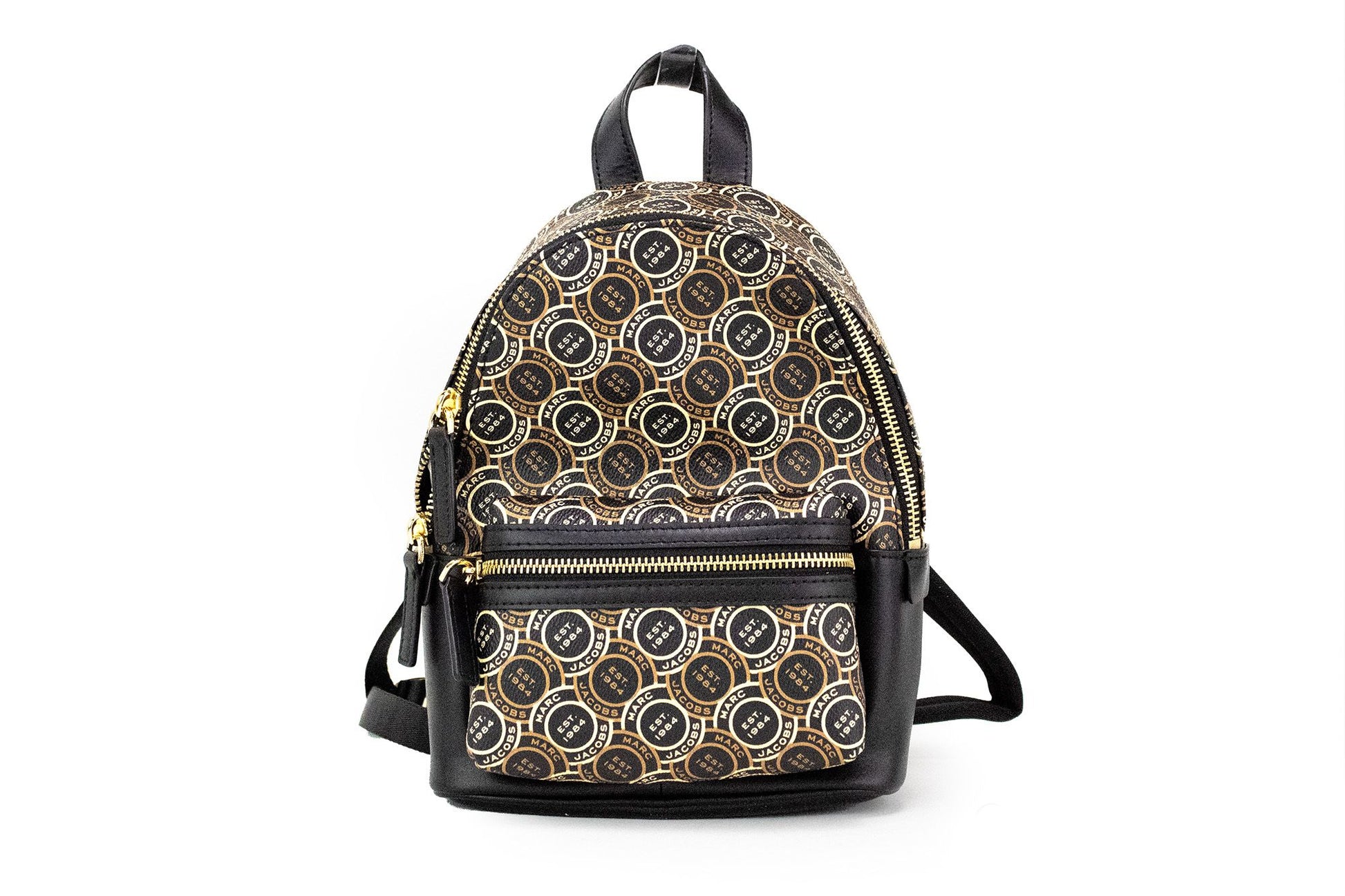 Signet Mini Black Logo Printed Leather Shoulder Backpack Bookbag - SEHABRANDS