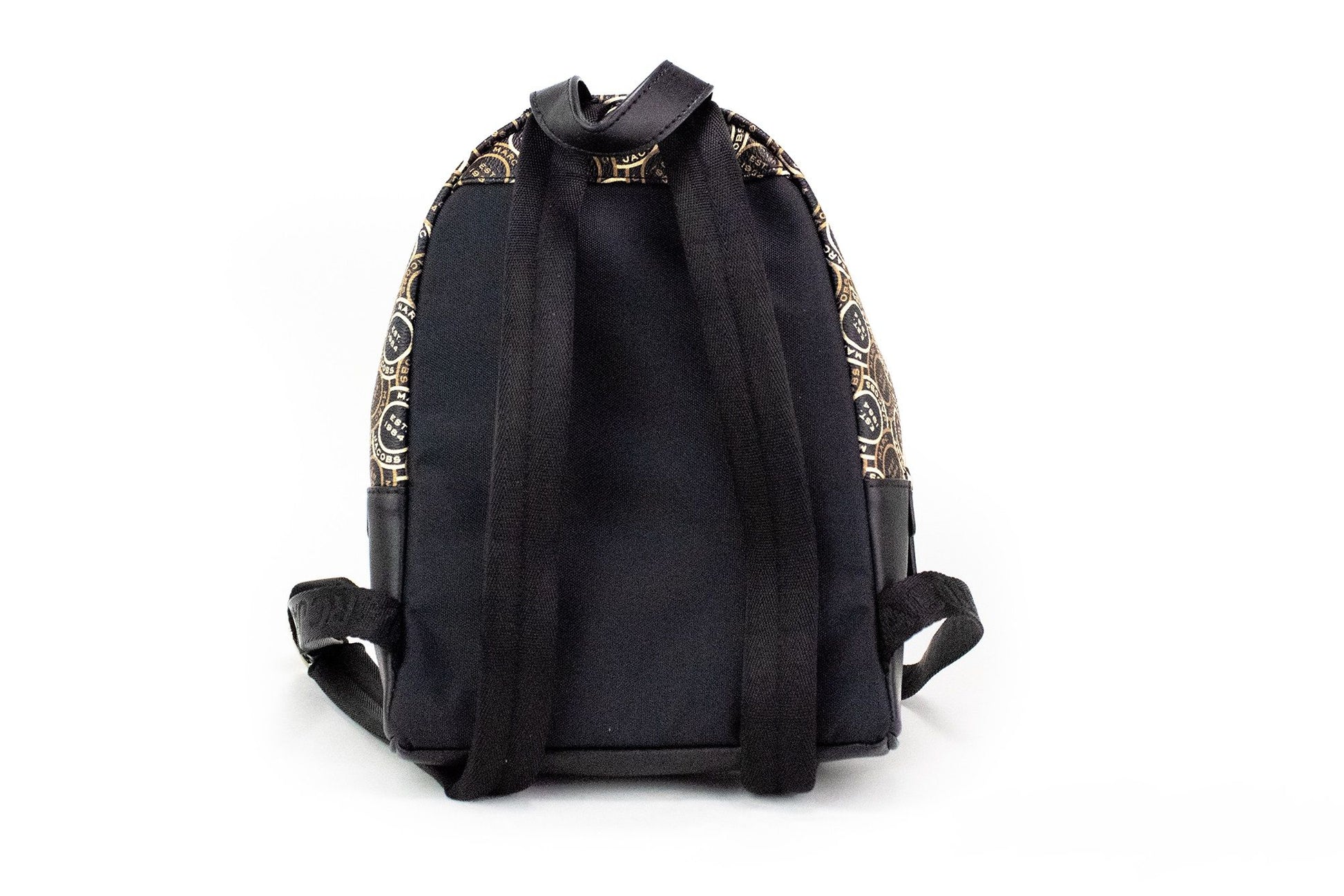 Signet Mini Black Logo Printed Leather Shoulder Backpack Bookbag - SEHABRANDS