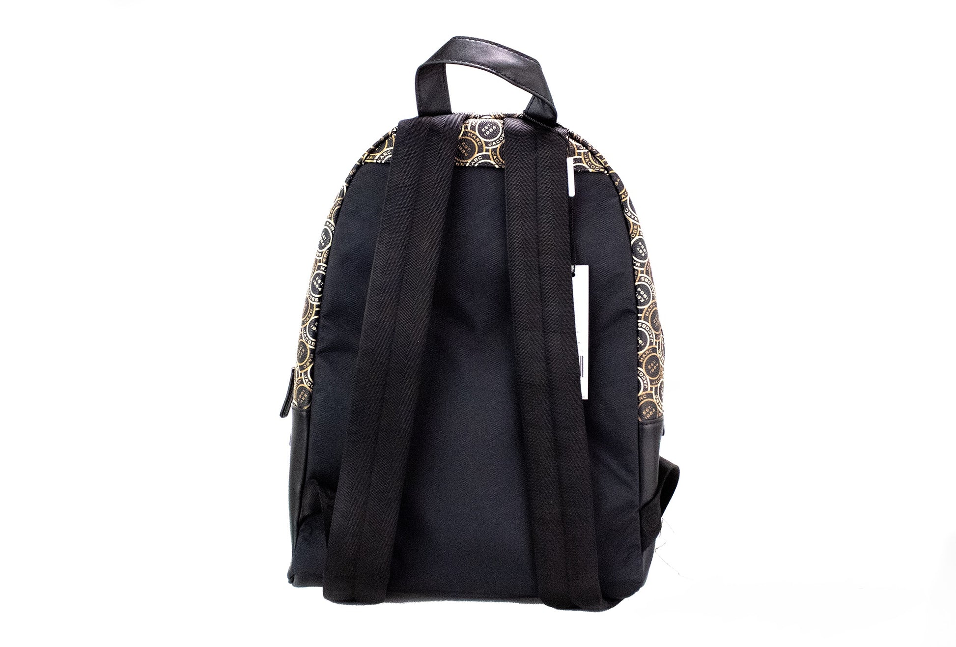 Signet Medium Black Logo Printed Leather Shoulder Backpack Bookbag - SEHABRANDS