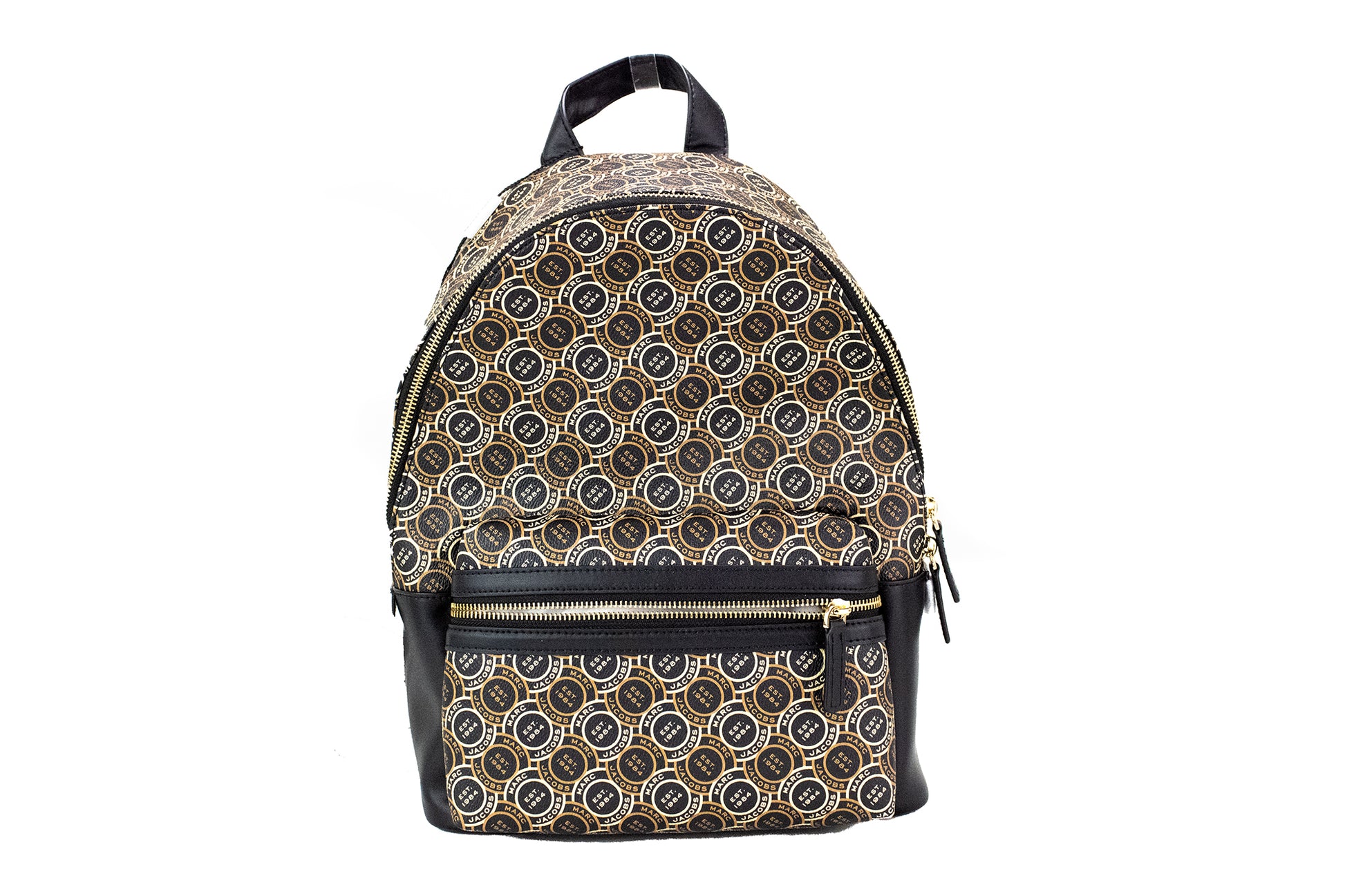 Signet Medium Black Logo Printed Leather Shoulder Backpack Bookbag - SEHABRANDS