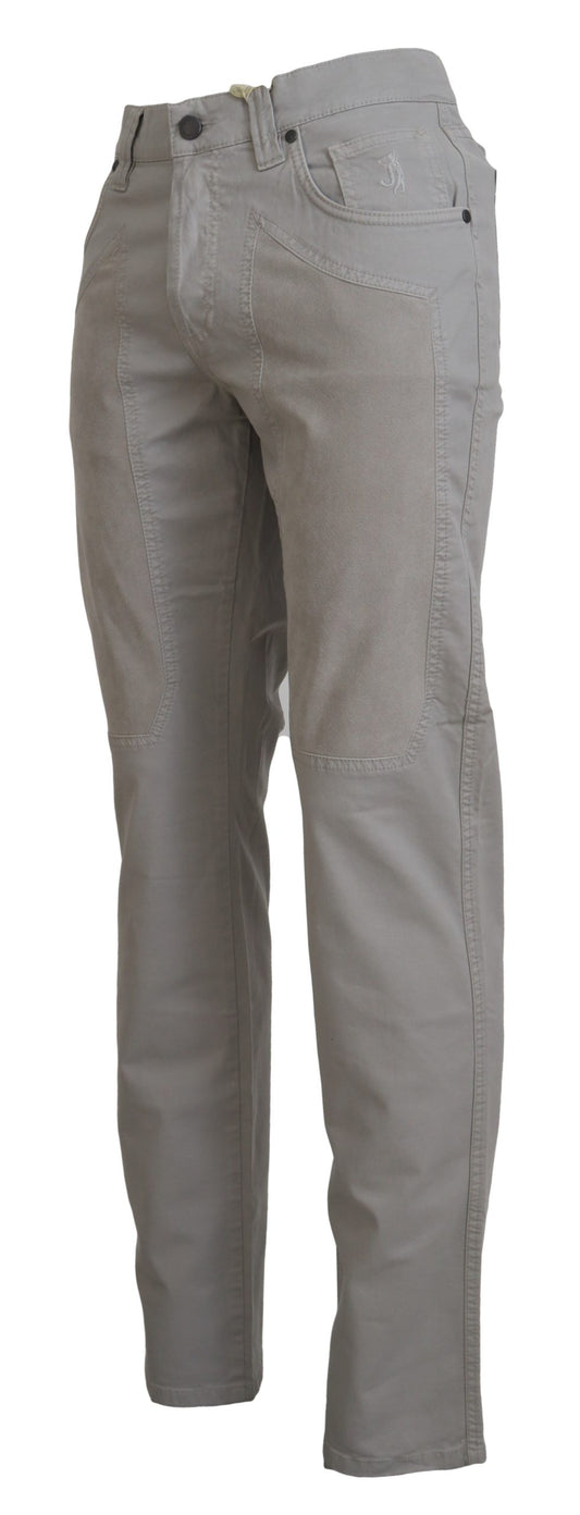 Elegant Gray Cotton Blend Pants - SEHABRANDS