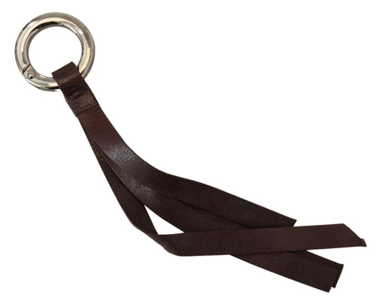 Chic Brown Leather Keychain with Brass Accents - SEHABRANDS