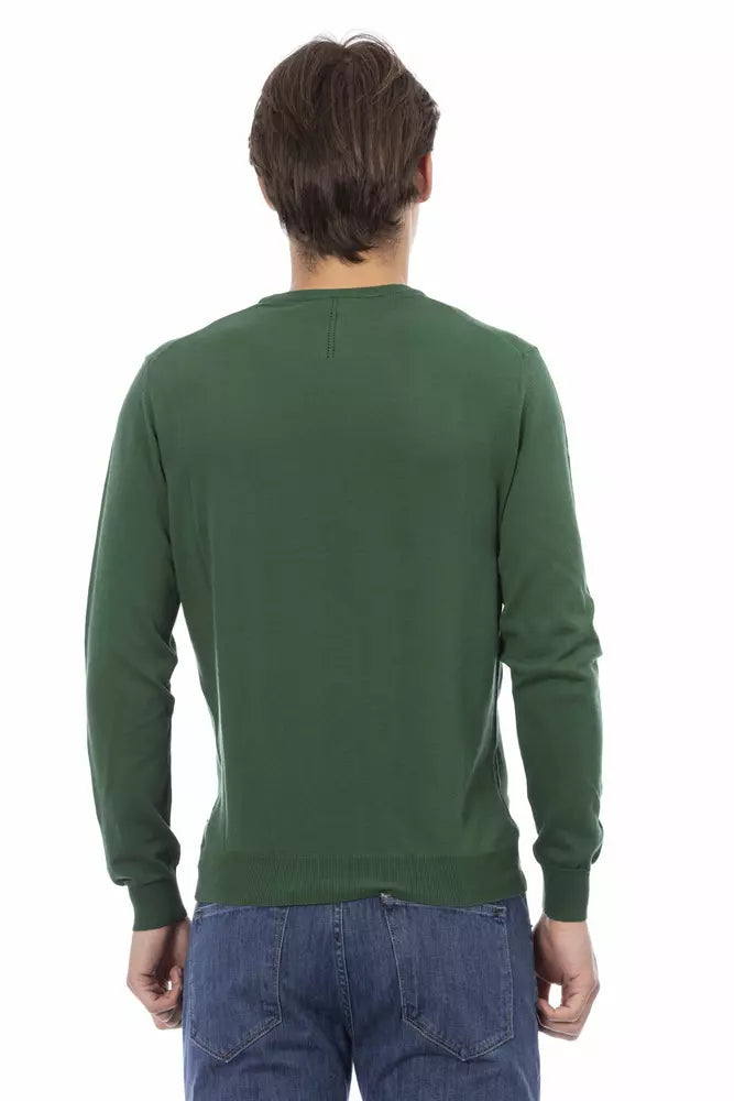 Green Cotton Men Sweater - SEHABRANDS