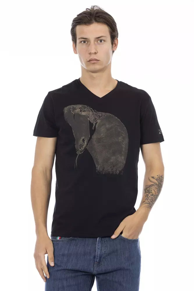 Black Cotton Men V-Neck T-Shirt - SEHABRANDS