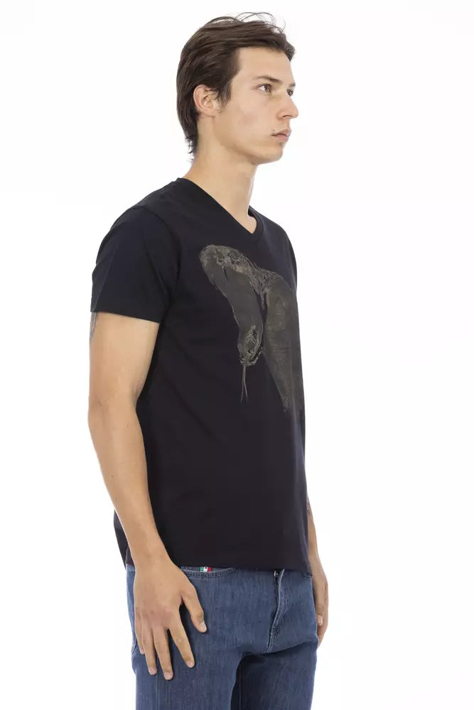 Black Cotton Men V-Neck T-Shirt - SEHABRANDS