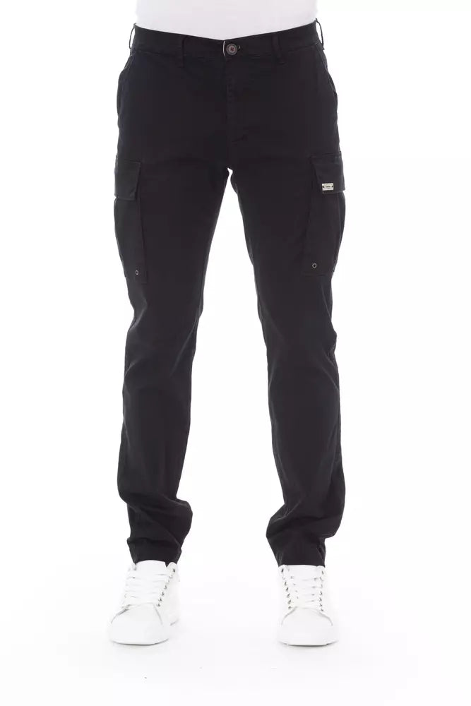 Sleek Black Cargo Trousers - Stretch Cotton Blend - SEHABRANDS