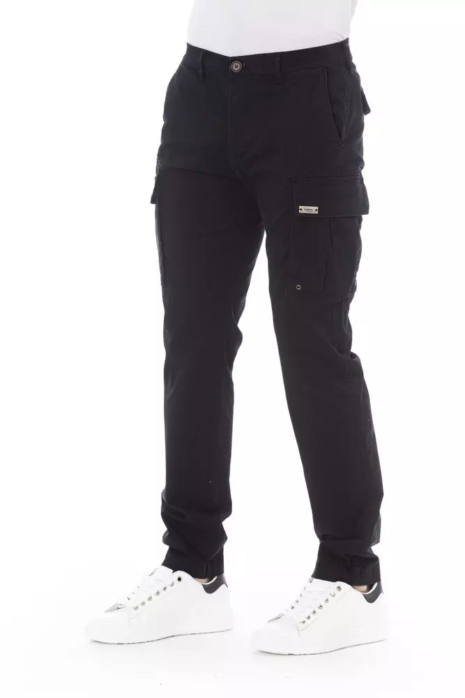 Sleek Black Cargo Trousers - Stretch Cotton Blend - SEHABRANDS