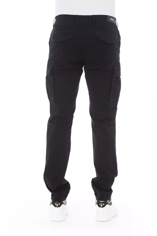 Sleek Black Cargo Trousers - Stretch Cotton Blend - SEHABRANDS