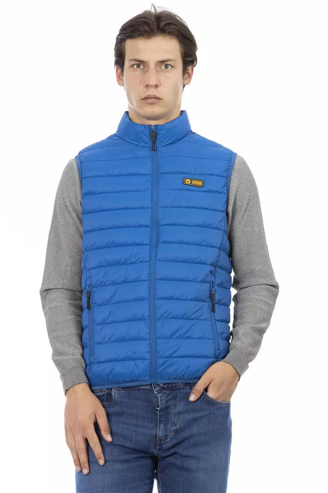 Blue Polyester Men Sleeveless Jacket - SEHABRANDS