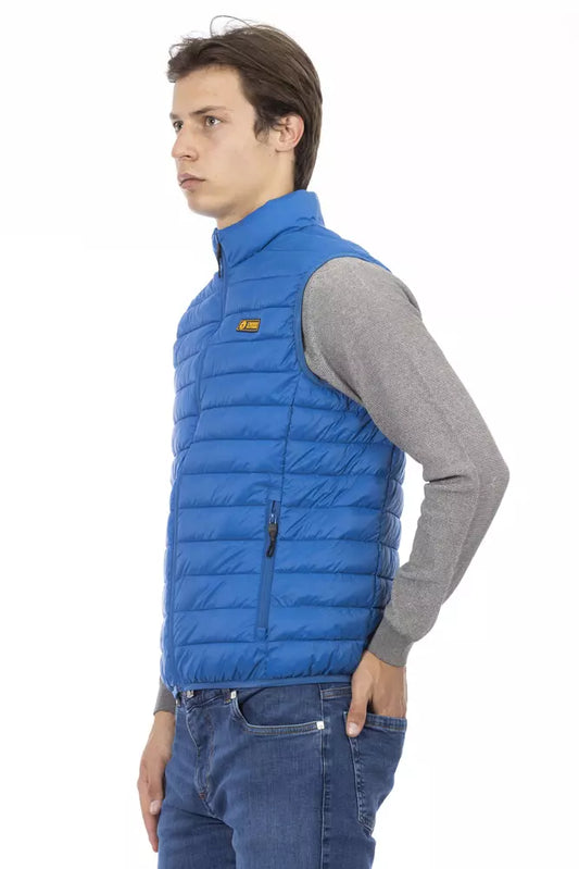 Blue Polyester Men Sleeveless Jacket - SEHABRANDS