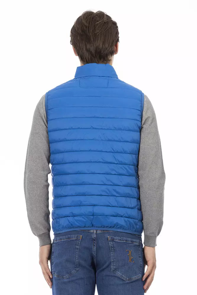 Blue Polyester Men Sleeveless Jacket - SEHABRANDS