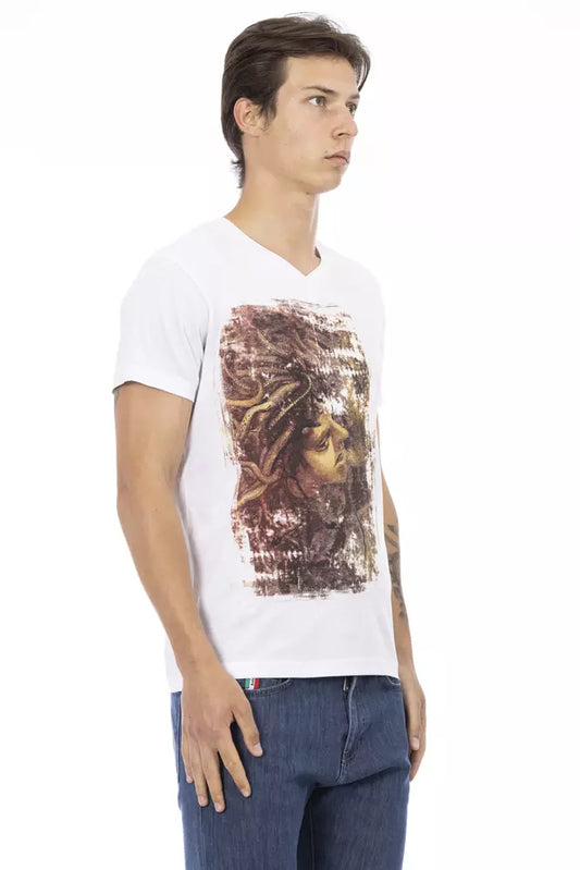 Elegant V-Neck Tee with Chic Front Print - SEHABRANDS