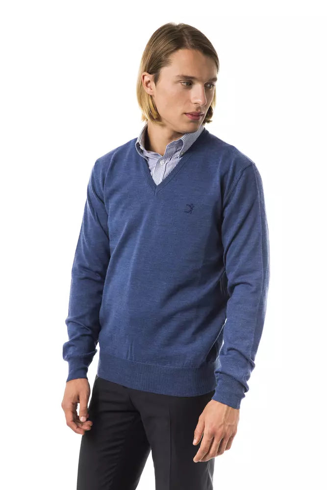 Blue Merino Wool Men Sweater - SEHABRANDS