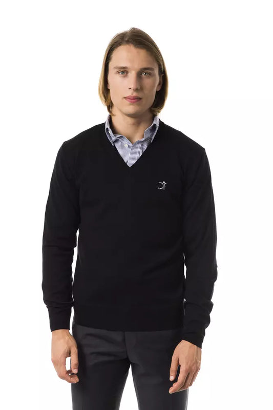 Black Merino Wool Men Sweater - SEHABRANDS