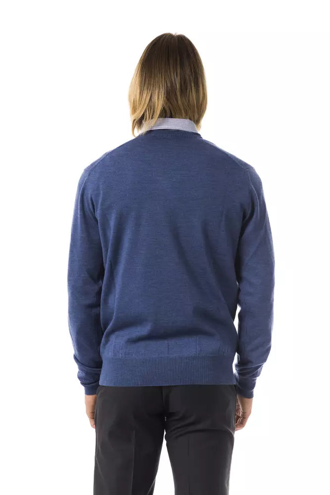 Blue Merino Wool Men Sweater - SEHABRANDS