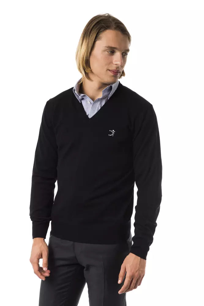 Black Merino Wool Men Sweater - SEHABRANDS