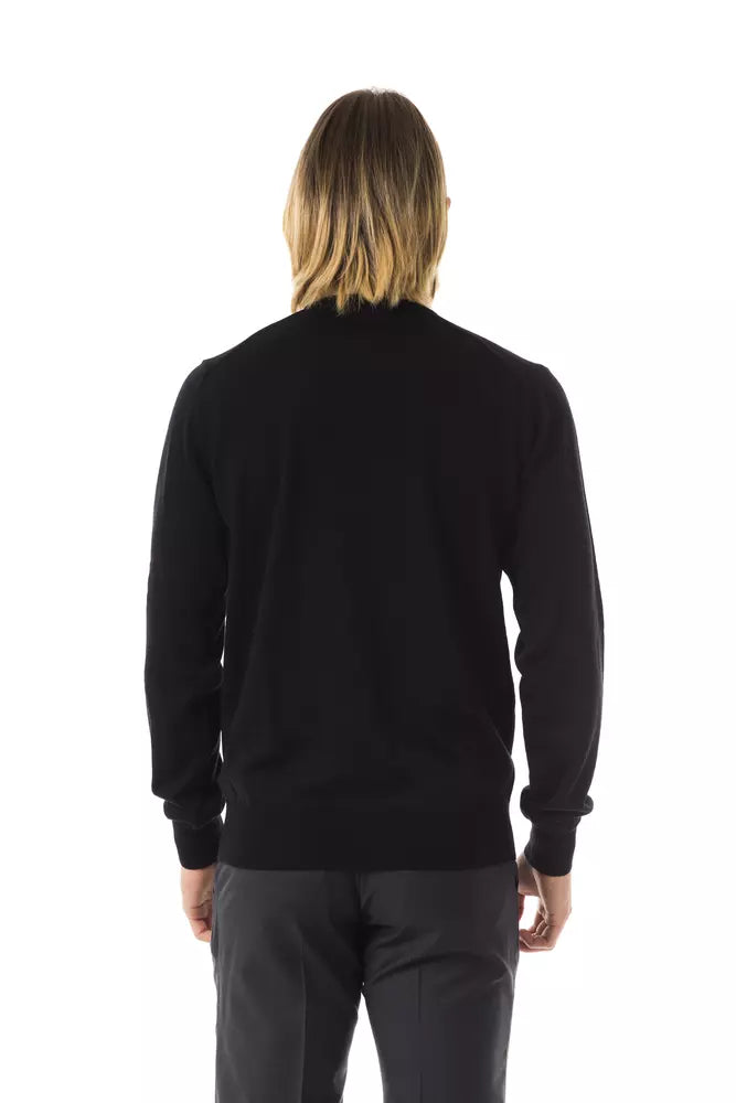 Black Merino Wool Men Sweater - SEHABRANDS