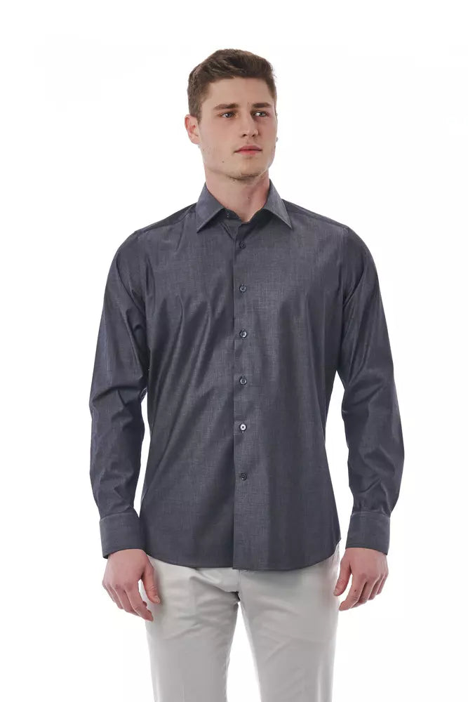 Gray Cotton Men Shirt - SEHABRANDS