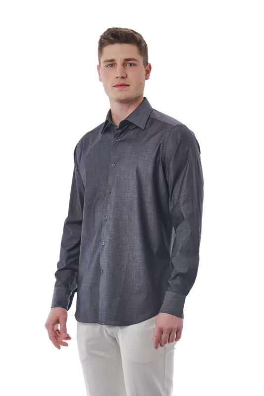 Gray Cotton Men Shirt - SEHABRANDS