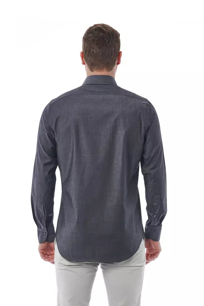 Gray Cotton Men Shirt - SEHABRANDS