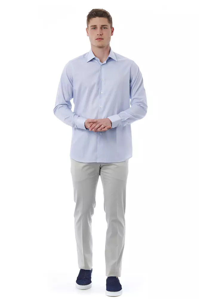 Light Blue Cotton Men Shirt - SEHABRANDS