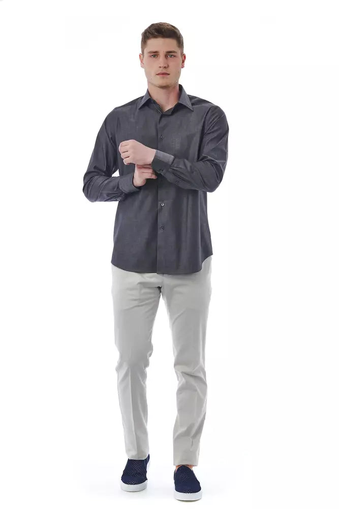 Gray Cotton Men Shirt - SEHABRANDS