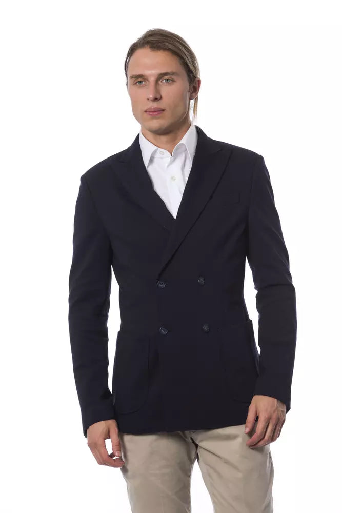 Blue Viscose Men Blazer - SEHABRANDS