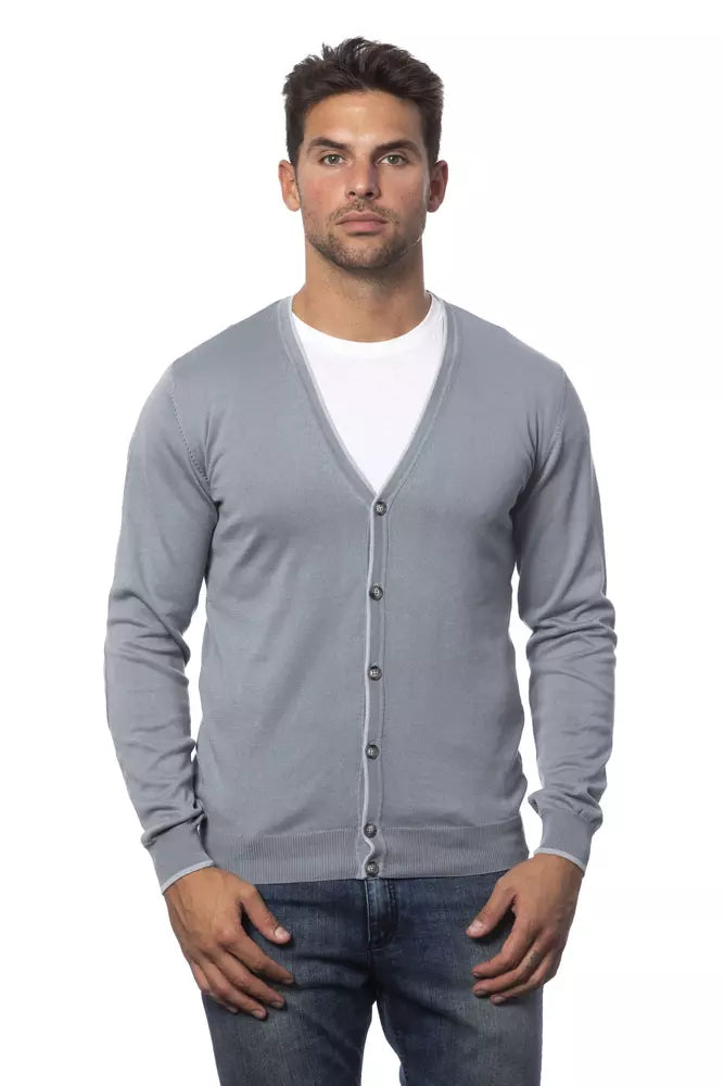 Gray Cotton Men Cardigan - SEHABRANDS