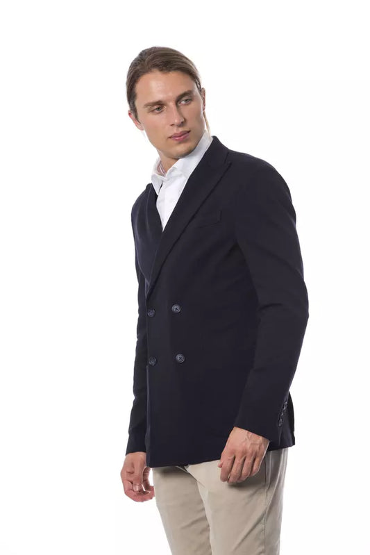 Blue Viscose Men Blazer - SEHABRANDS