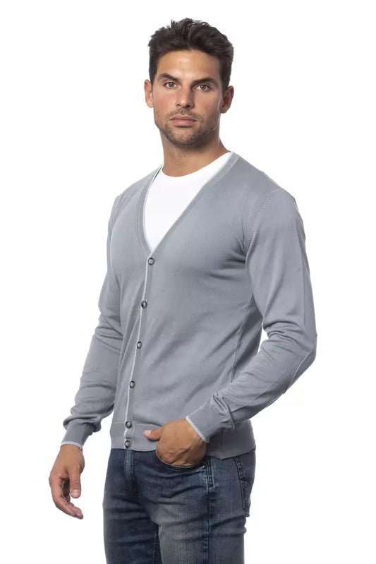 Gray Cotton Men Cardigan - SEHABRANDS