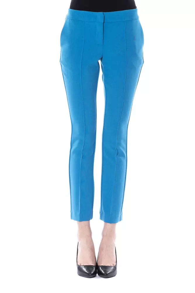 Light Blue Polyester Women Pants - SEHABRANDS