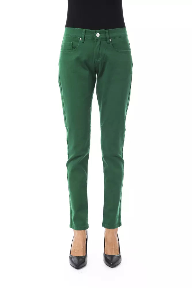 Green Cotton Women Slim Pant - SEHABRANDS