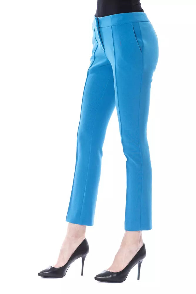 Light Blue Polyester Women Pants - SEHABRANDS