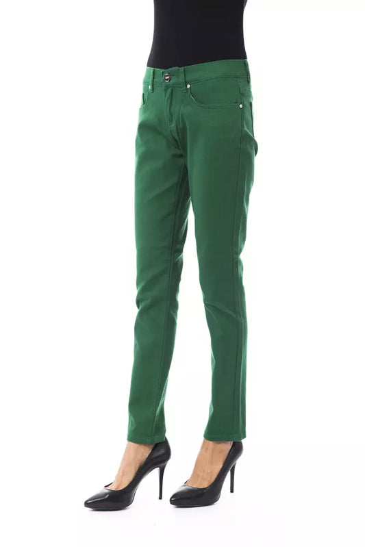 Green Cotton Women Slim Pant - SEHABRANDS