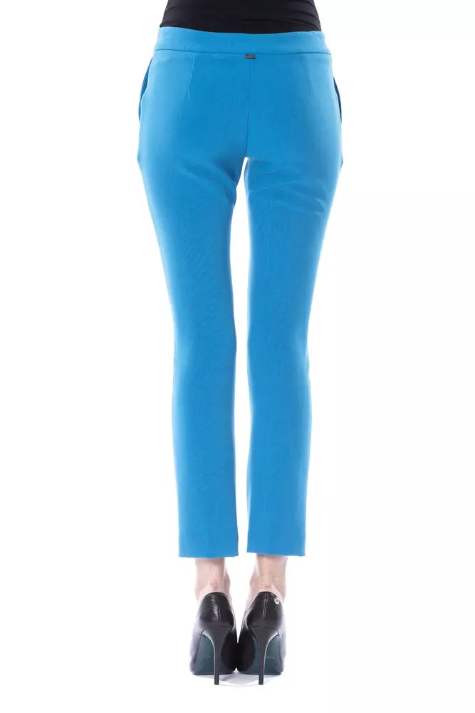 Light Blue Polyester Women Pants - SEHABRANDS