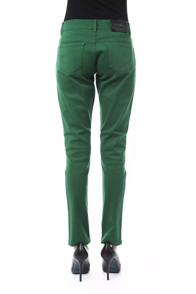 Green Cotton Women Slim Pant - SEHABRANDS