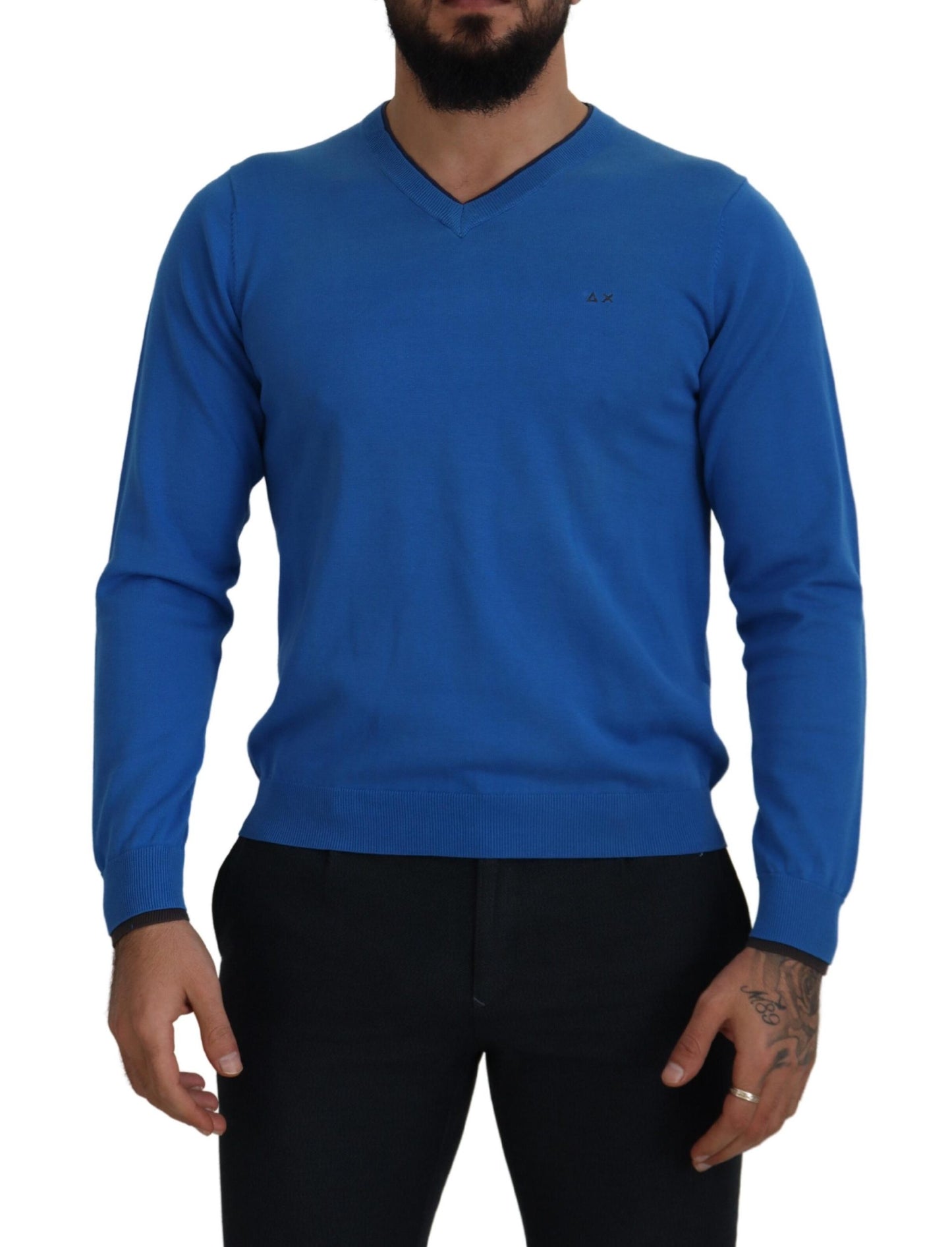 Chic Blue Cotton Pullover Sweater - SEHABRANDS