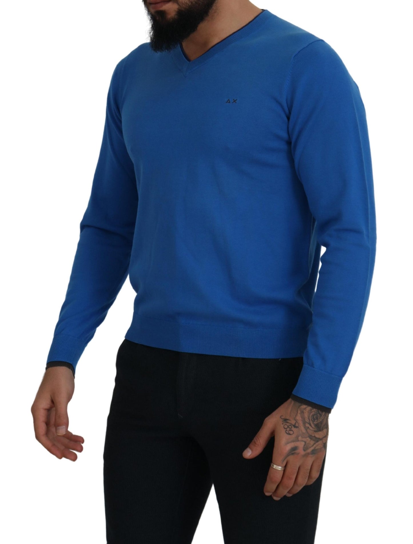 Chic Blue Cotton Pullover Sweater - SEHABRANDS