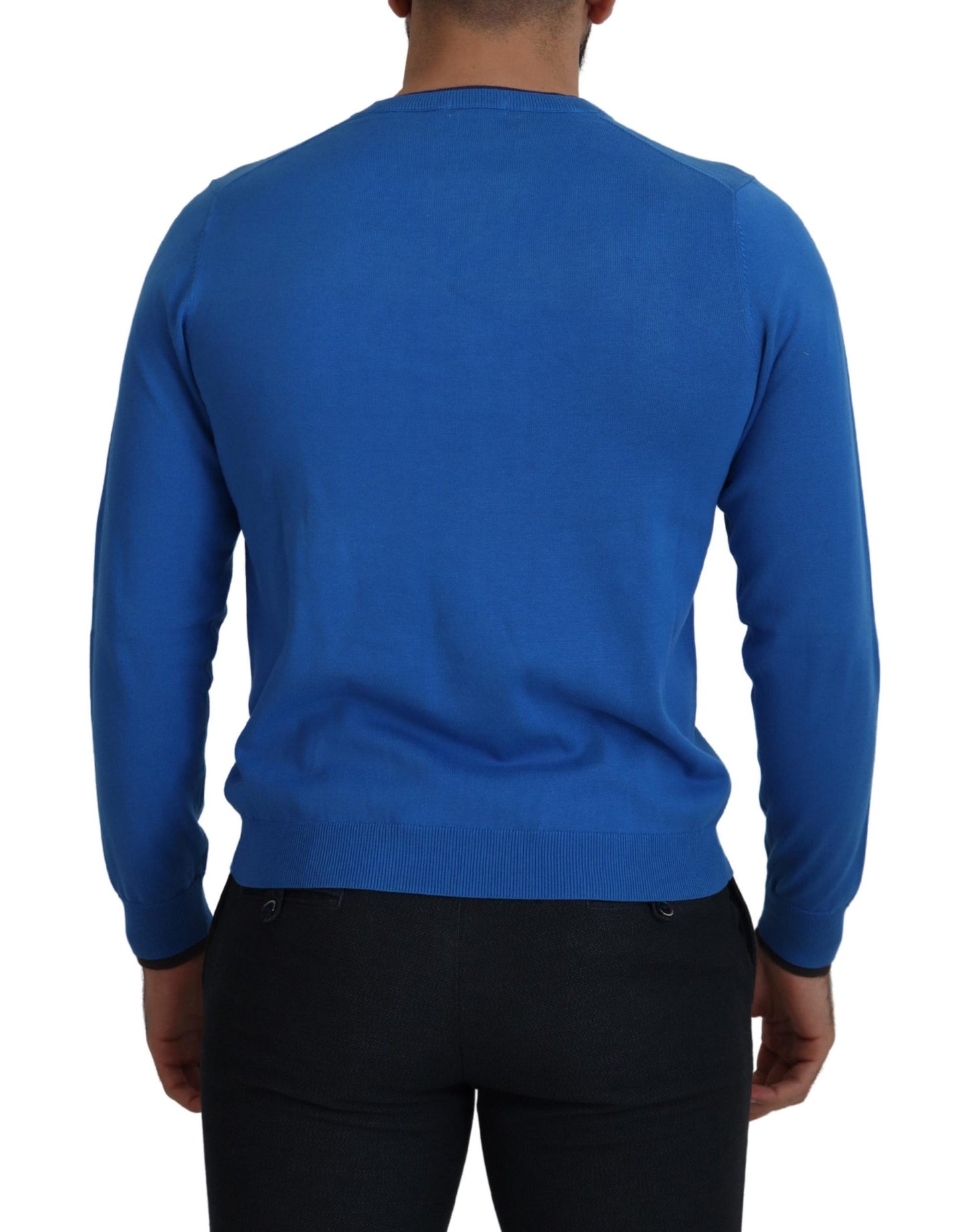 Chic Blue Cotton Pullover Sweater - SEHABRANDS