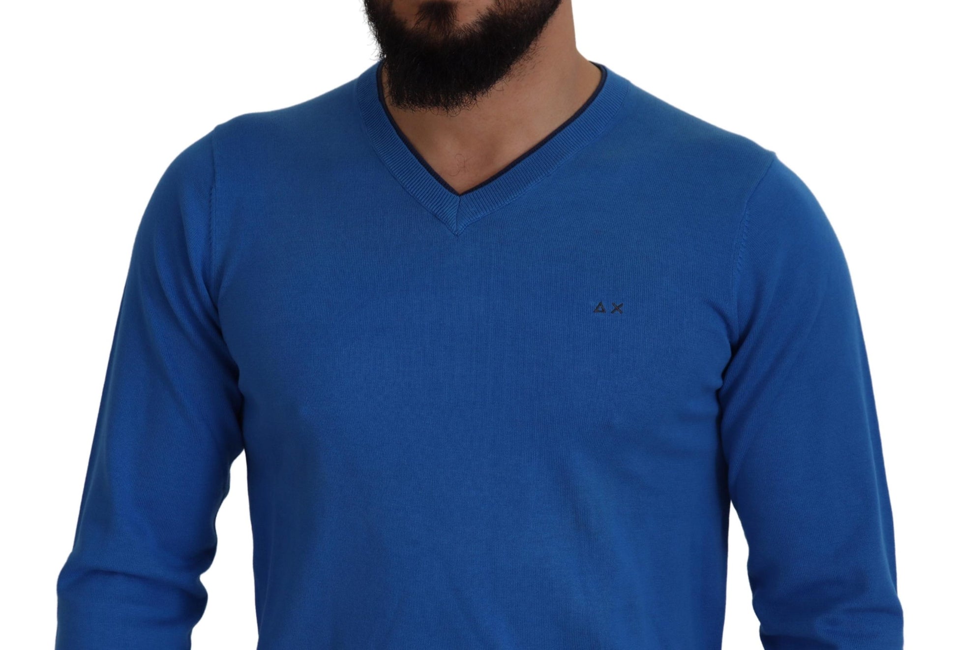 Chic Blue Cotton Pullover Sweater - SEHABRANDS