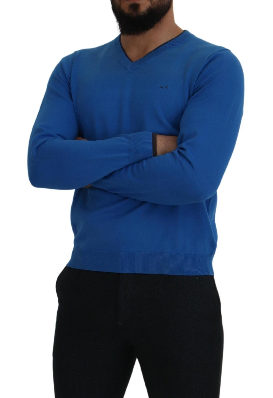 Chic Blue Cotton Pullover Sweater - SEHABRANDS