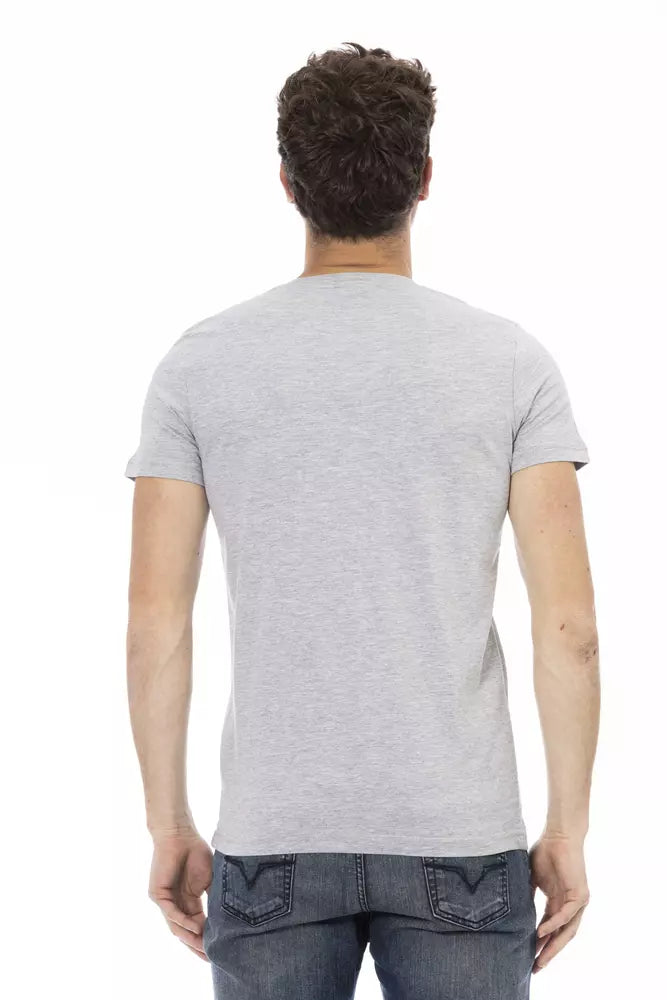 Gray Cotton Men V-Neck T-Shirt - SEHABRANDS