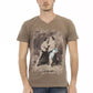 Brown Cotton Men's V-Neck T-Shirt - SEHABRANDS