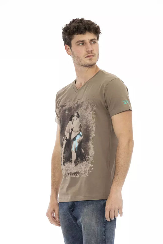 Brown Cotton Men's V-Neck T-Shirt - SEHABRANDS