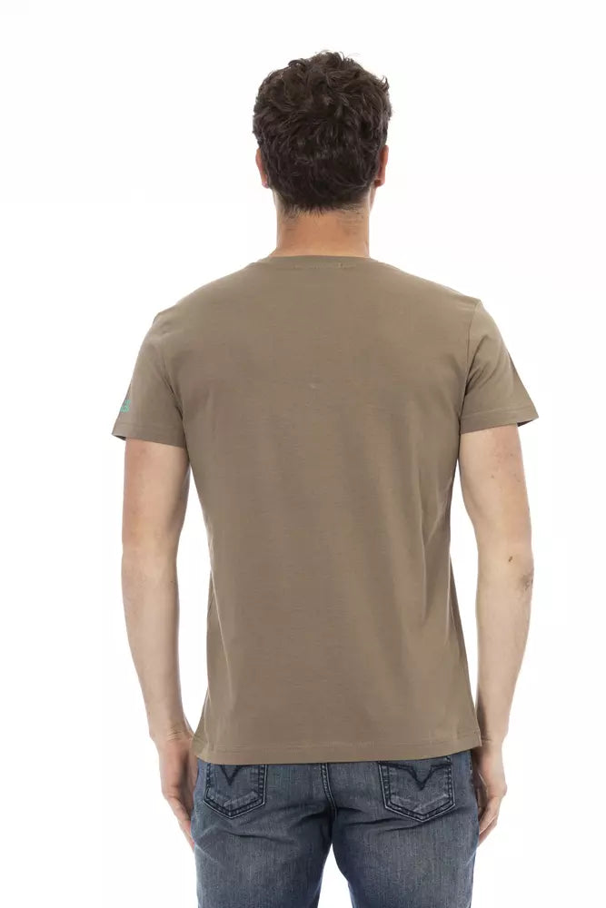 Brown Cotton Men's V-Neck T-Shirt - SEHABRANDS