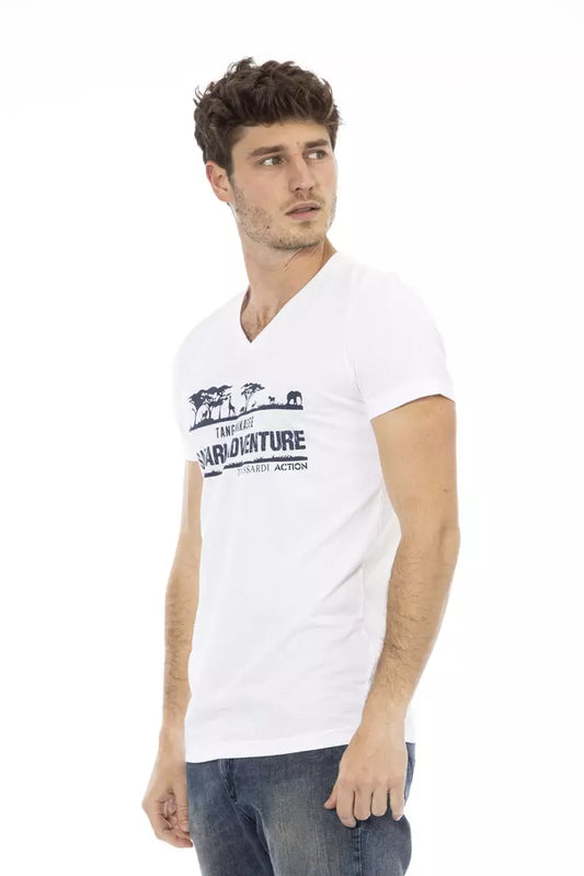 White Cotton Men's V-Neck T-Shirt - SEHABRANDS