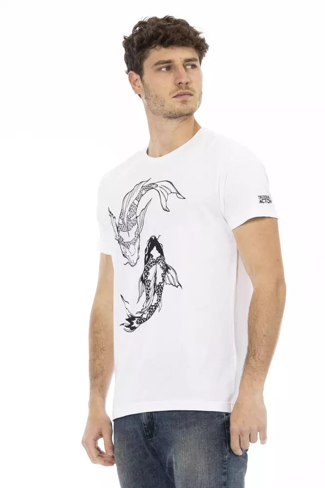 Chic White Round Neck Cotton Tee - SEHABRANDS