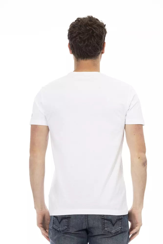 Sleek White Cotton Blend Tee with Graphic Front - SEHABRANDS