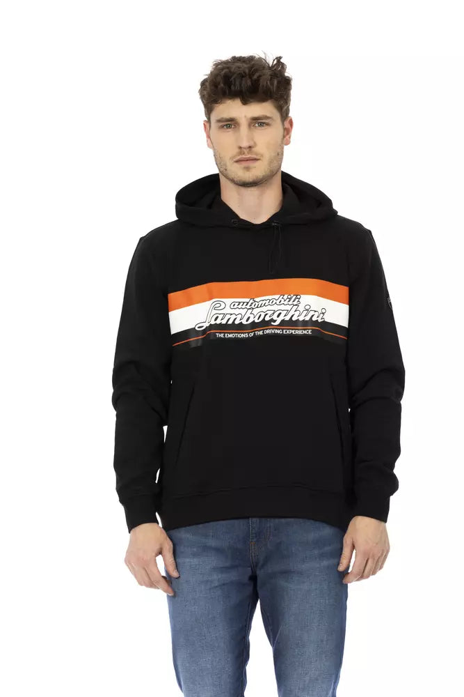 Black Cotton Men Sweater with Hood - SEHABRANDS