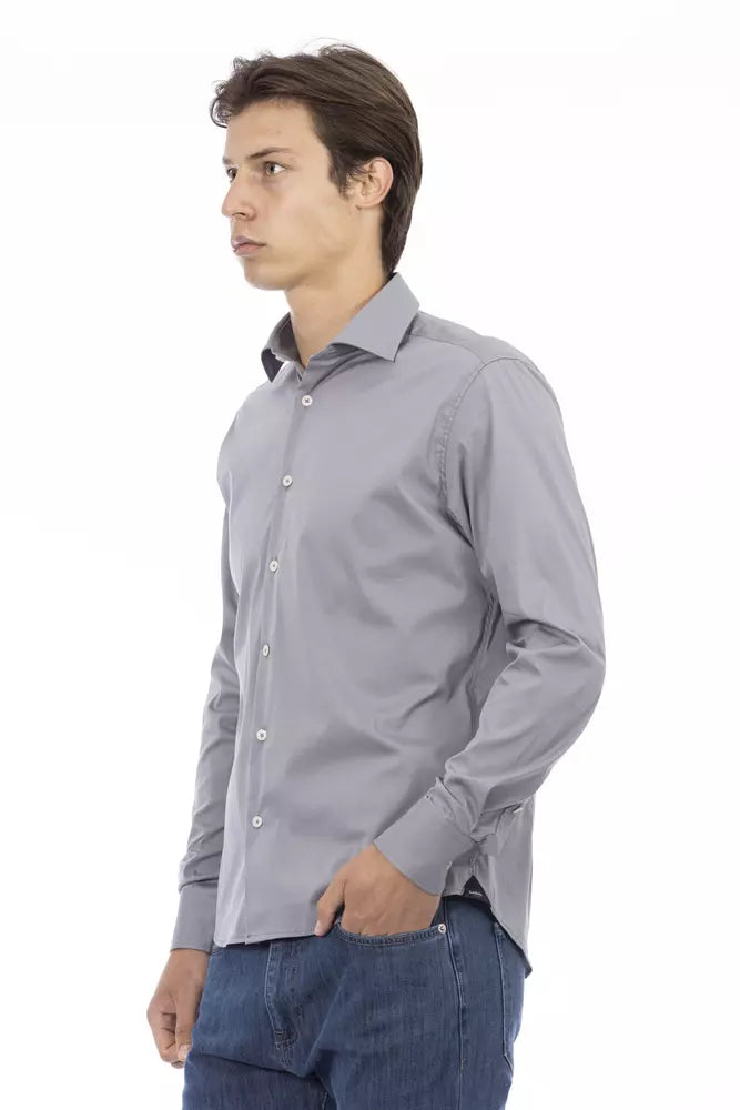 Gray Cotton Men Shirt - SEHABRANDS